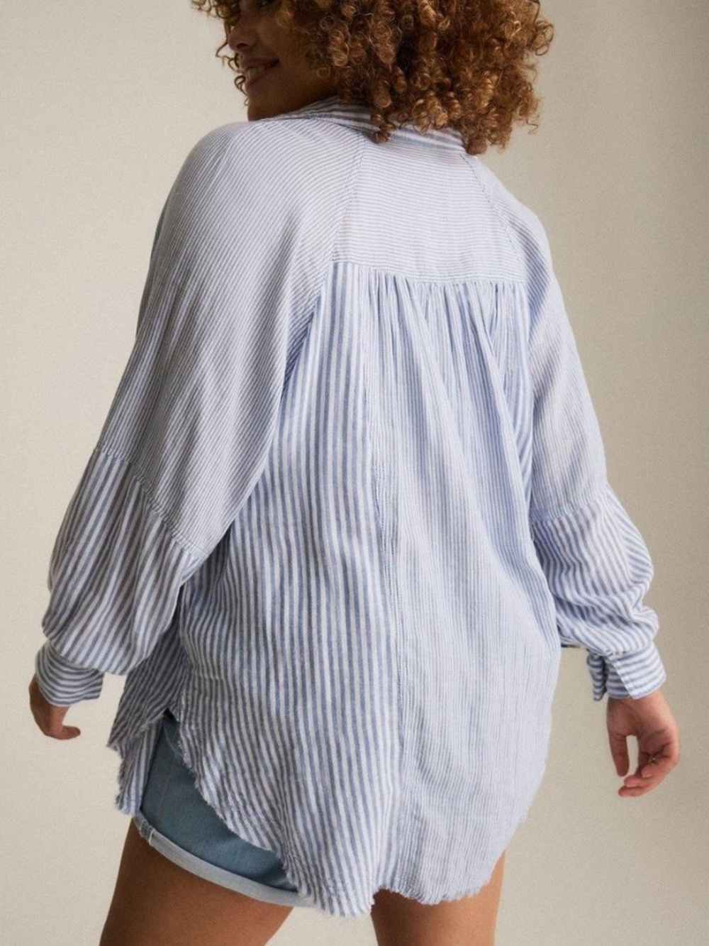 Torrid - Festi Cotton Button-Up Blue White Stripe Relaxed Tunic Top - 4X